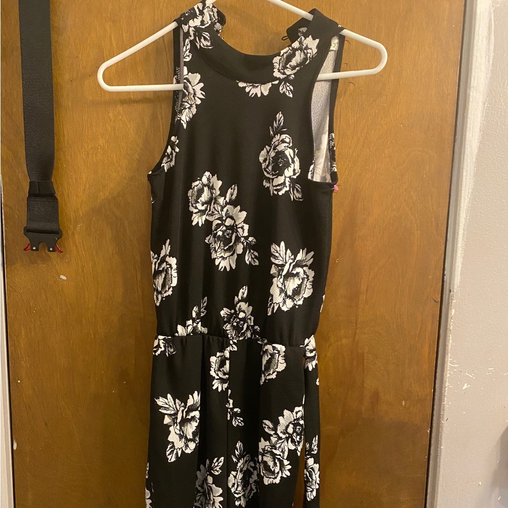 Black and White, Floral Halter Neck Jumpsuit